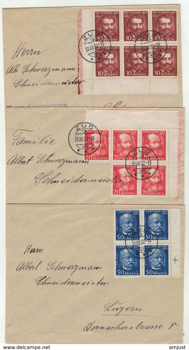 Suisse // Schweiz // Switzerland //  1907-1939 //  3 Lettres Dernier Jour Du Cinquantenaire De La Ligne Du Gotthard - Storia Postale