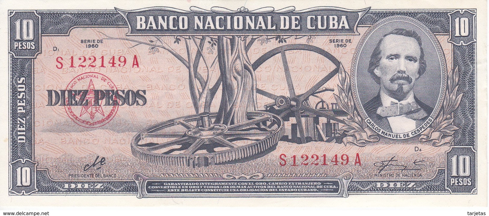 BILLETE DE CUBA DE 10 PESOS DEL AÑO 1960 SIN CIRCULAR (BANKNOTE) UNCIRCULATED - Cuba