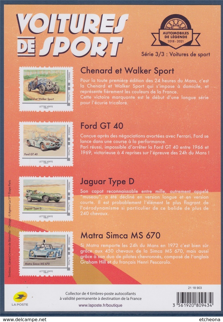 Voitures De Sport 3/3 Collector 4 TVP LV Adhésifs Chenard Et Walker Sport Ford GT 40 Jaguar Type D Matra Simca MS 670 - Collectors