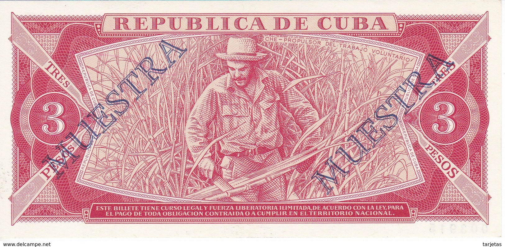 MUESTRA BILLETE DE CUBA DE 3 PESOS DEL AÑO 1983 DEL CHE GUEVARA (SPECIMEN)(BANKNOTE) SIN CIRCULAR-UNCIRCULATED - Cuba