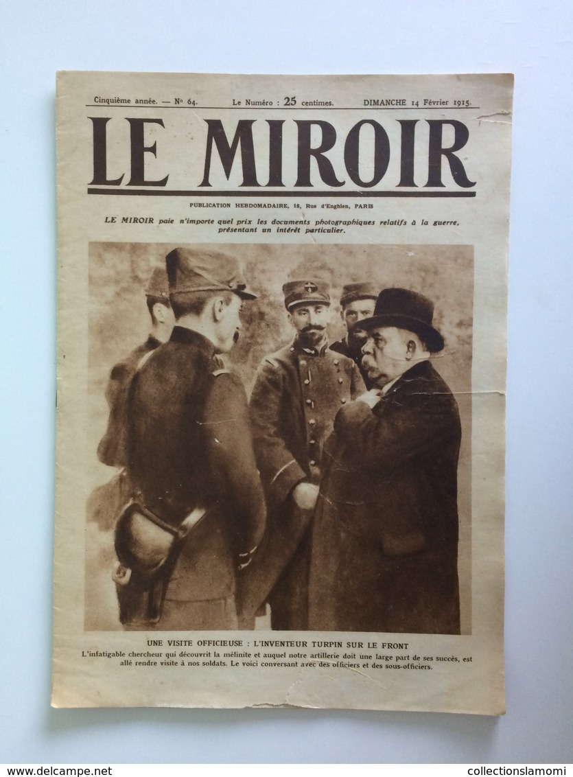 Le Miroir, Guerre 1914-1918 - Hebdomadaire N°64 - 14.2.1915 - Le Monde En Guerre - War 1914-18