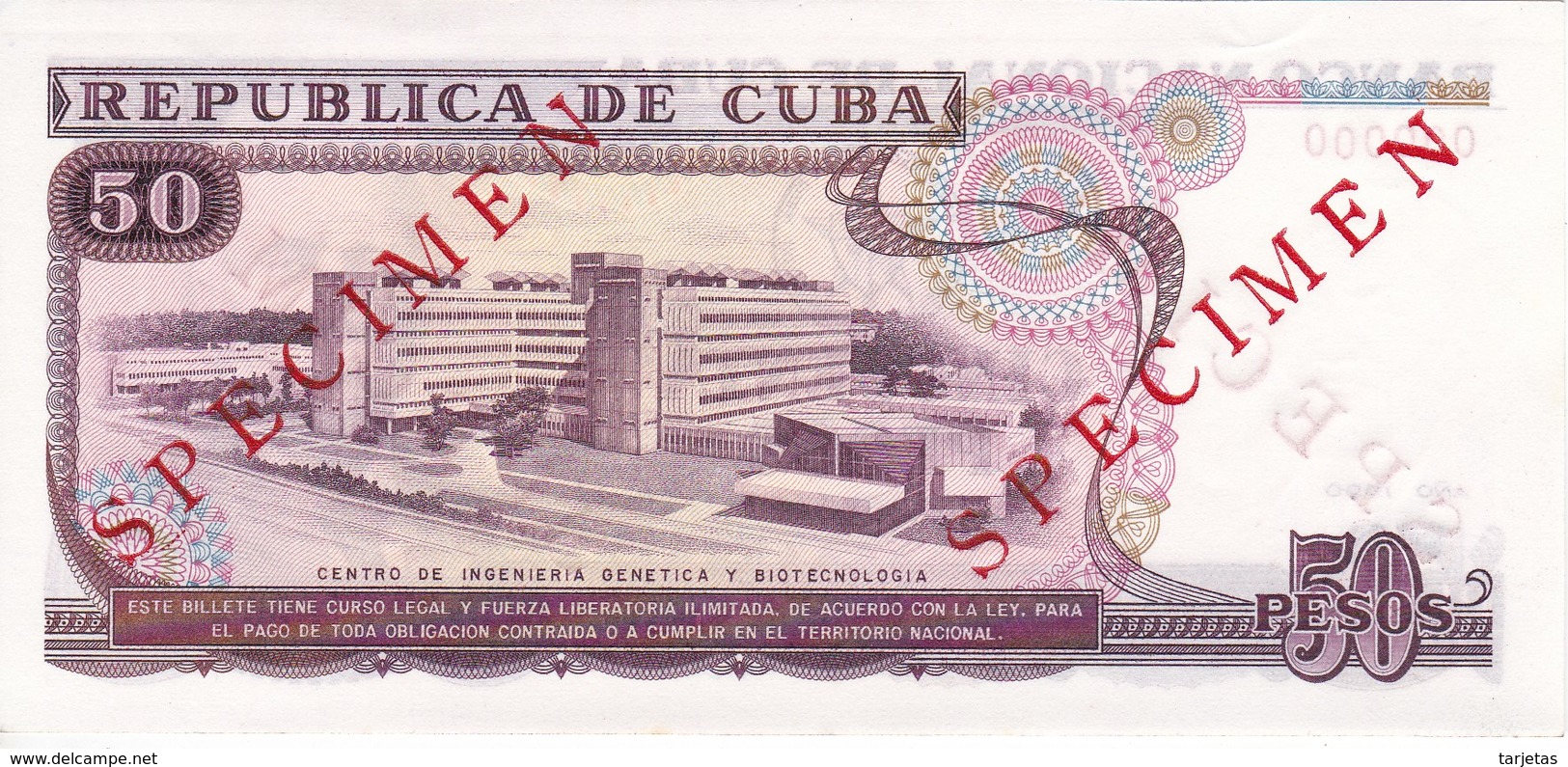 SPECIMEN BILLETE DE CUBA DE 50 PESOS DEL AÑO 1990 DE CALIXTO GARCIA  SIN CIRCULAR-UNCIRCULATED - Cuba