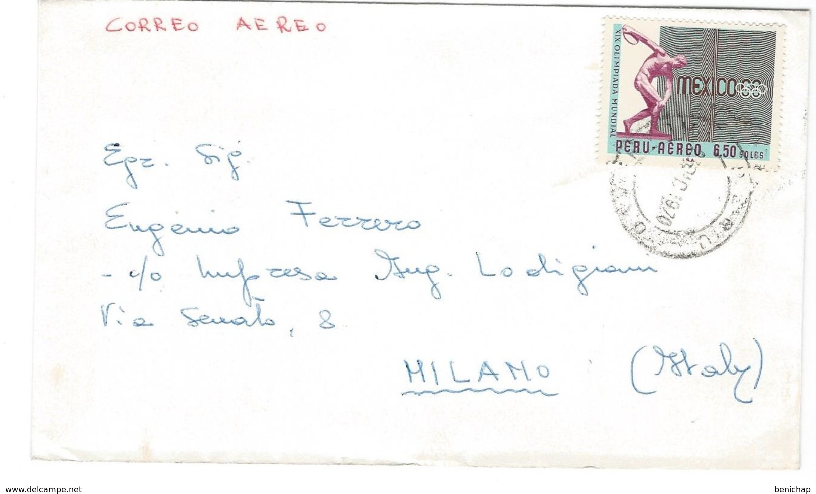 COVER CORREO AEREO PEROU - MILANO - ITALIA.- 1970 - Pérou