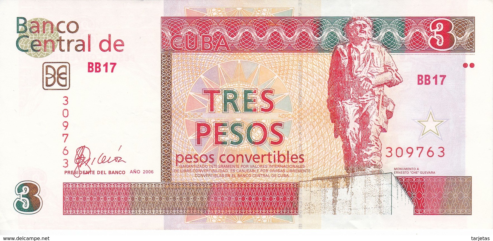 BILLETE DE CUBA DE 3 PESOS CONVERTIBLE DEL AÑO 2006 EN CALIDAD EBC (XF)  (BANKNOTE) - Cuba