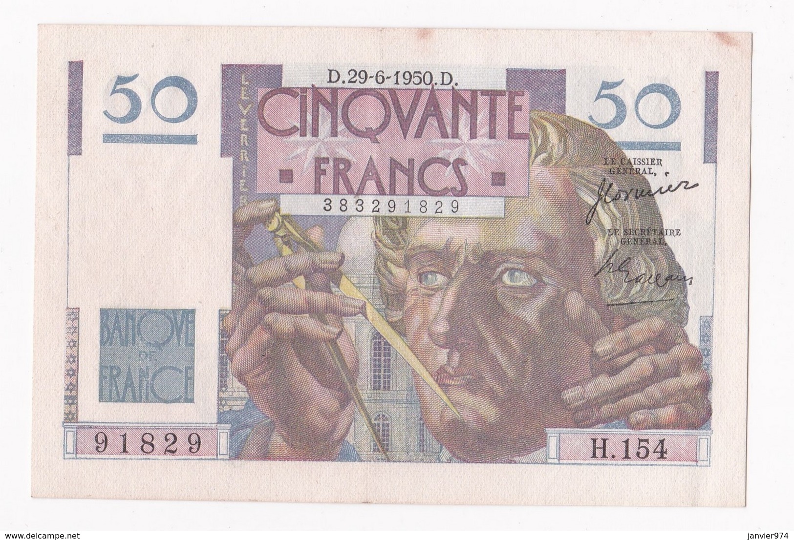 Billet 50 Francs Le Verrier Du 29 – 6 – 1950. Alph. H.154 N° 91829 , Superbe. - 50 F 1946-1951 ''Le Verrier''