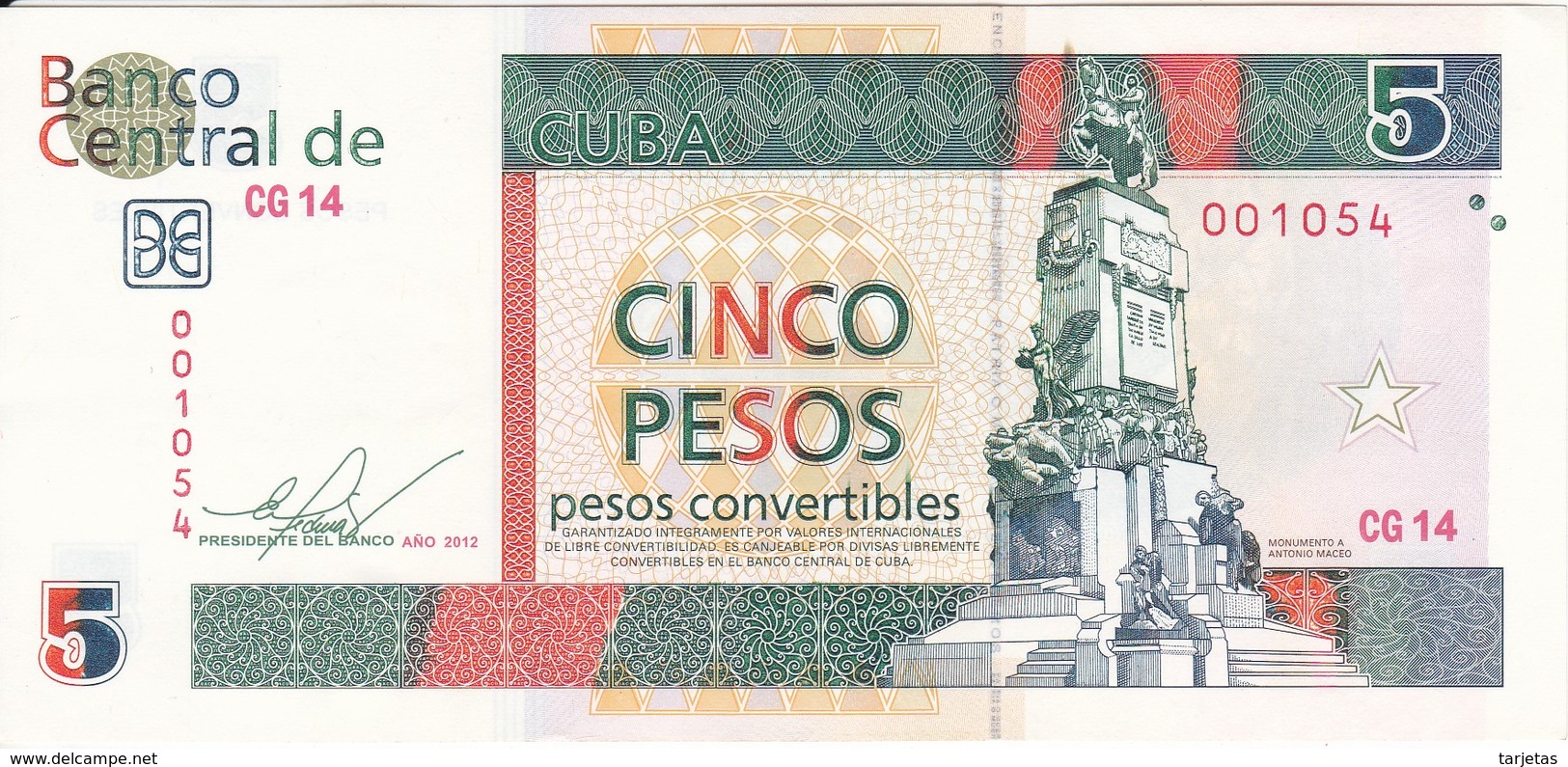 BILLETE DE CUBA DE 5 PESOS CONVERTIBLE DEL AÑO 2012 SIN CIRCULAR  (BANKNOTE) UNCIRCULATED - Cuba