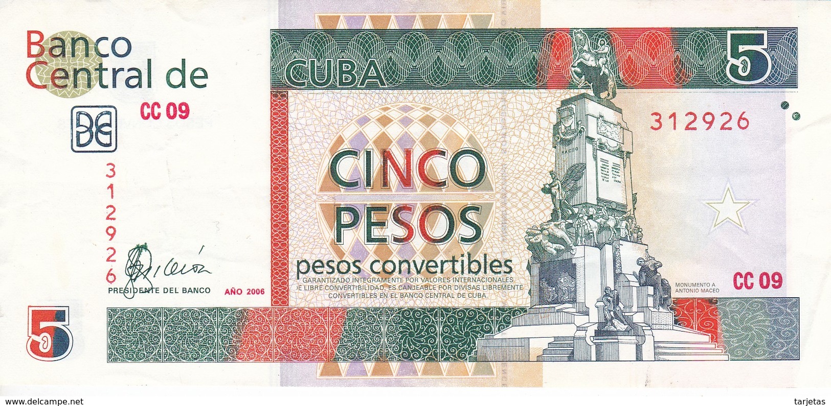 BILLETE DE CUBA DE 5 PESOS CONVERTIBLE DEL AÑO 2006 CALIDAD EBC (XF) (BANKNOTE) - Cuba