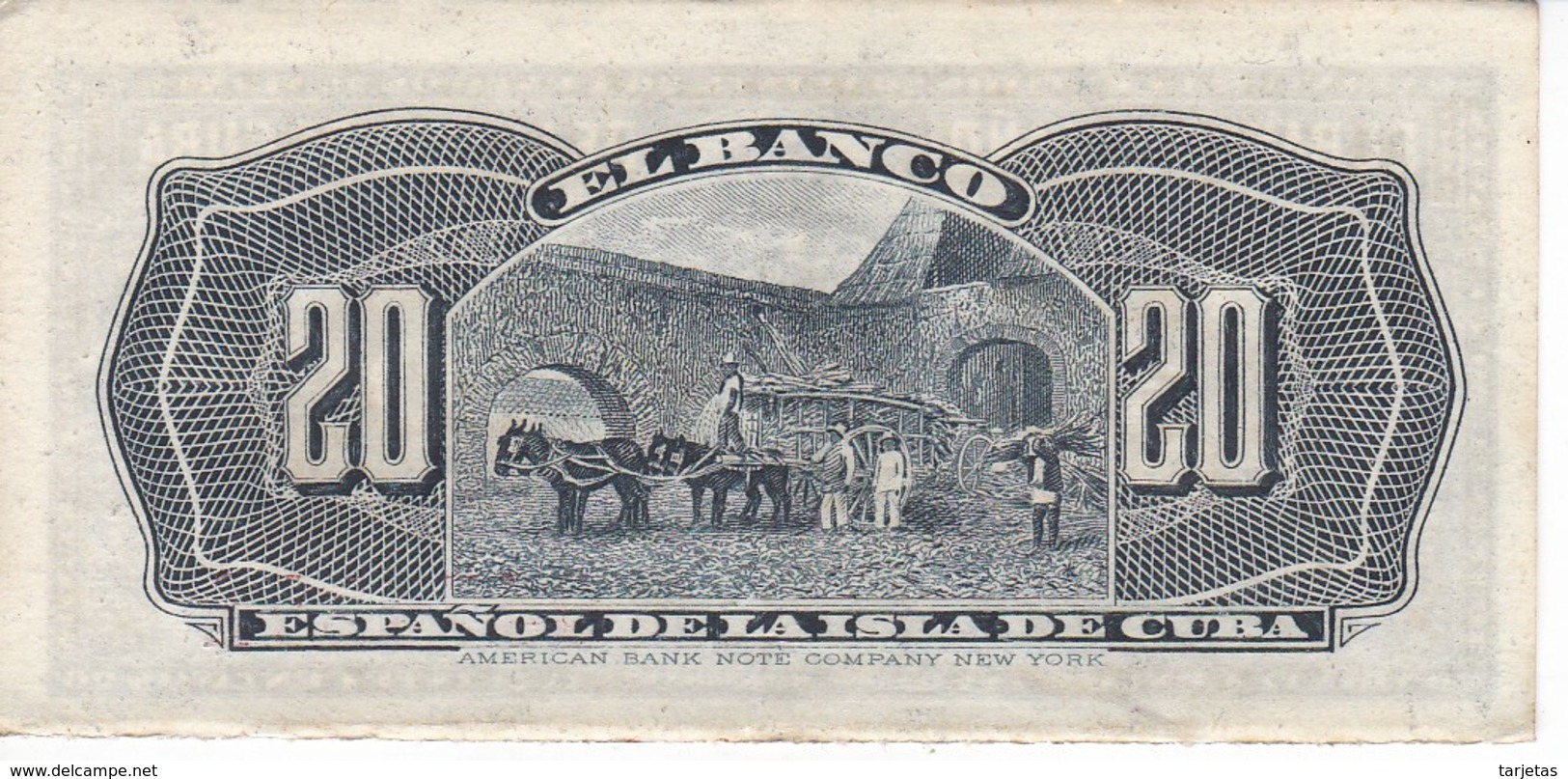 BILLETE DEL BANCO ESPAÑOL EN CUBA DE 20 CENTAVOS DEL AÑO 1897 SIN CIRCULAR-UNCIRCULATED (BANKNOTE) - Cuba