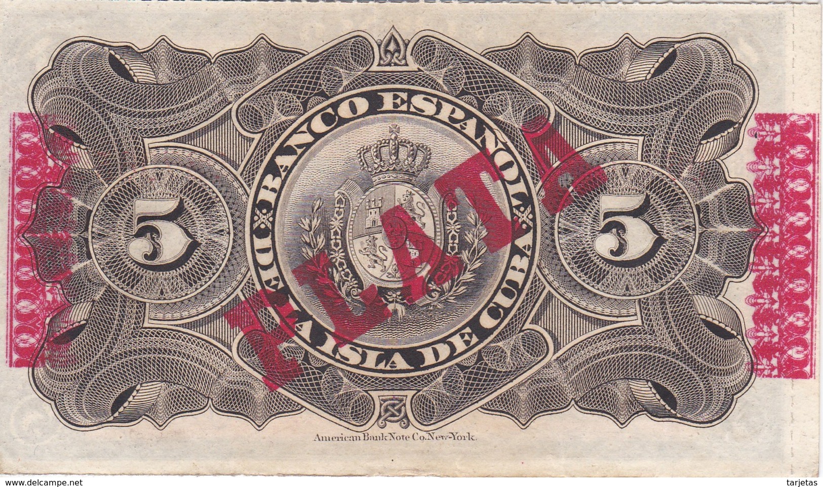 BILLETE DEL BANCO ESPAÑOL EN CUBA DE 5 PESOS DEL AÑO 1896 EN CALIDAD EBC (XF)  (BANKNOTE) - Cuba