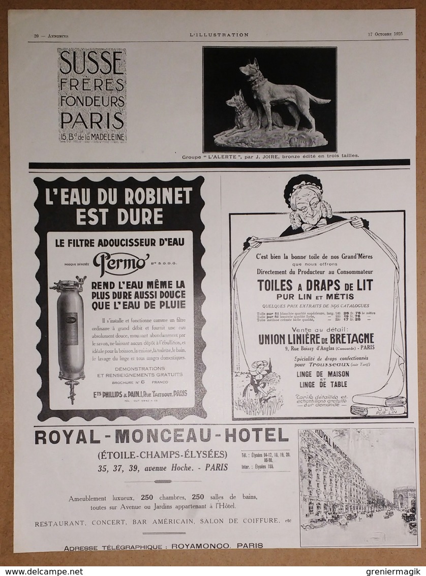 Publicité 1925 Les Fourrures Au Printemps (Grands Magasins à Paris) - Susse Frères Groupe "L'alerte" Par J. Joire Bronze - Publicités