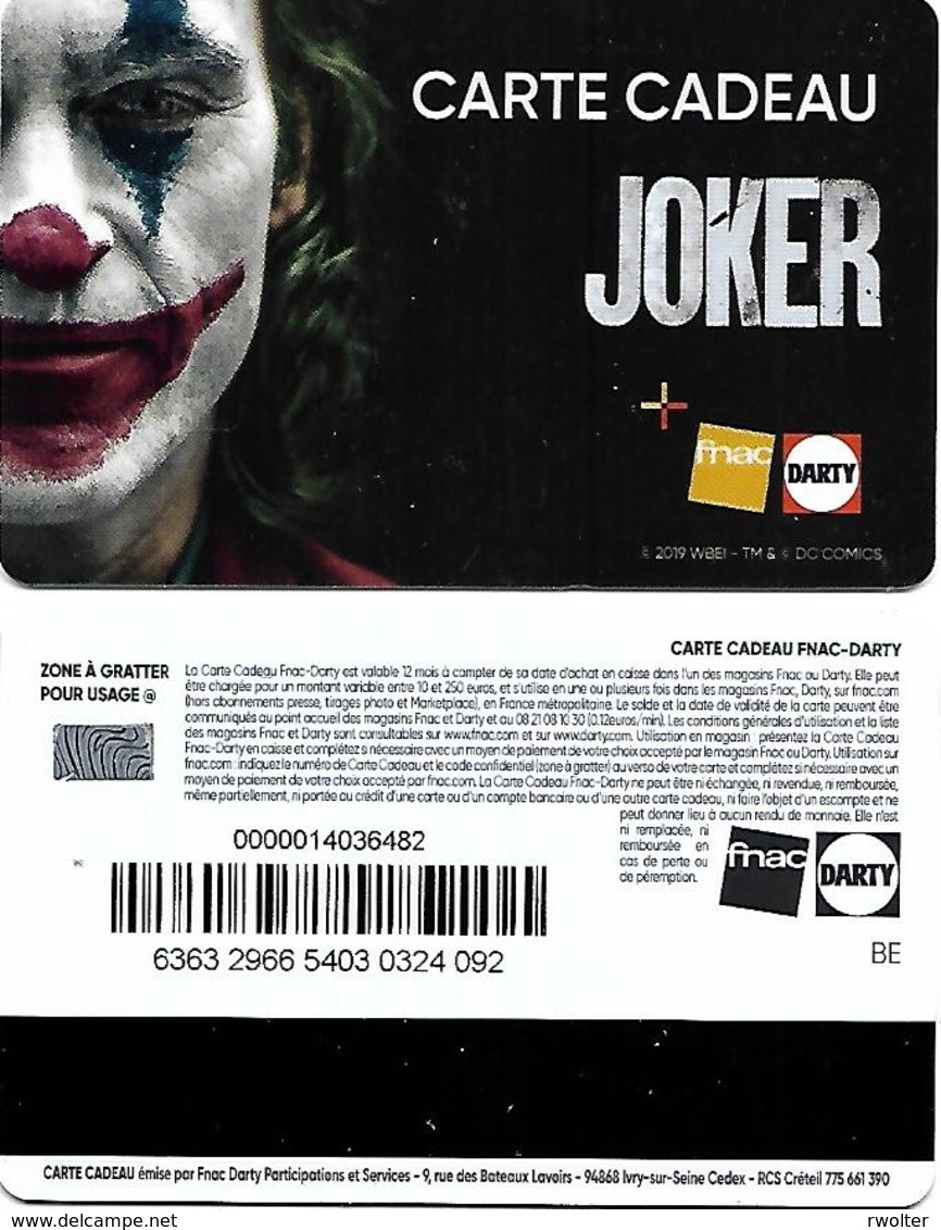 @+ Carte Cadeau - Gift Card : Fnac - Cinema - Joker - Lettres BE Au Verso - Cartes De Fidélité Et Cadeau