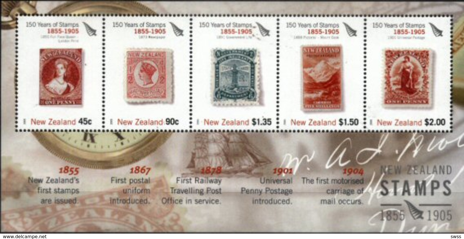 NEW ZEALAND, 2005, 150TH ANNIVERSARY FIRST STAMP, YV#B.195, SS, MNH - Blocs-feuillets