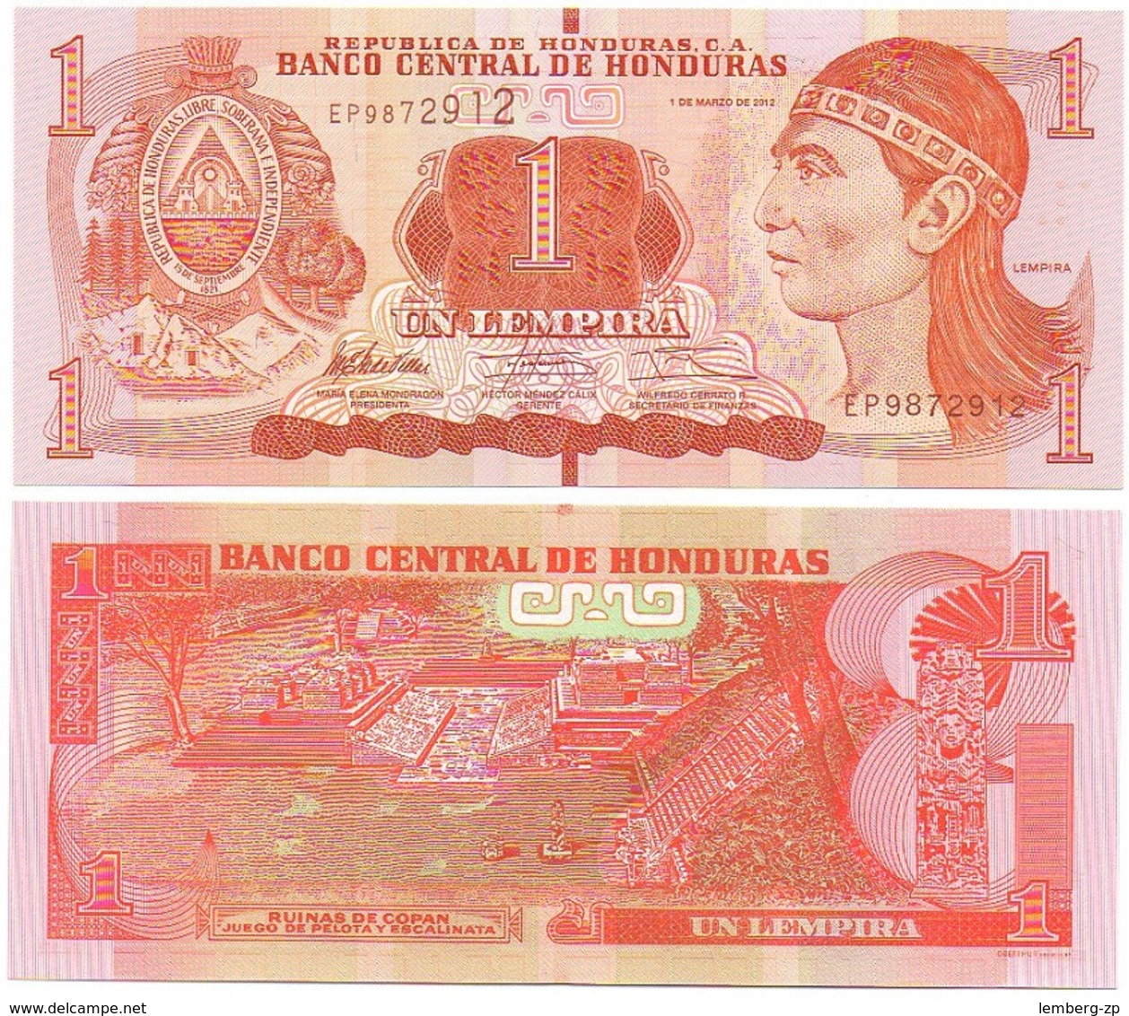 Honduras - 1 Lempira 2012 P. 96 UNC Lemberg-Zp - Honduras