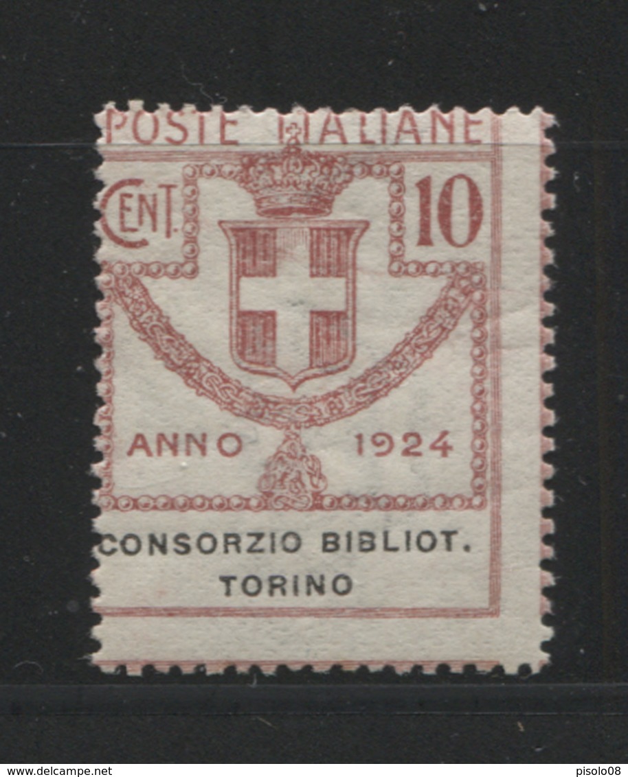 REGNO 1924 EMISSIONI IN FRANCHIGIA CONSORZIO BIBLIOTECHE DI TORINO 10 C. * GOMMA ORIGINALE - Franquicia