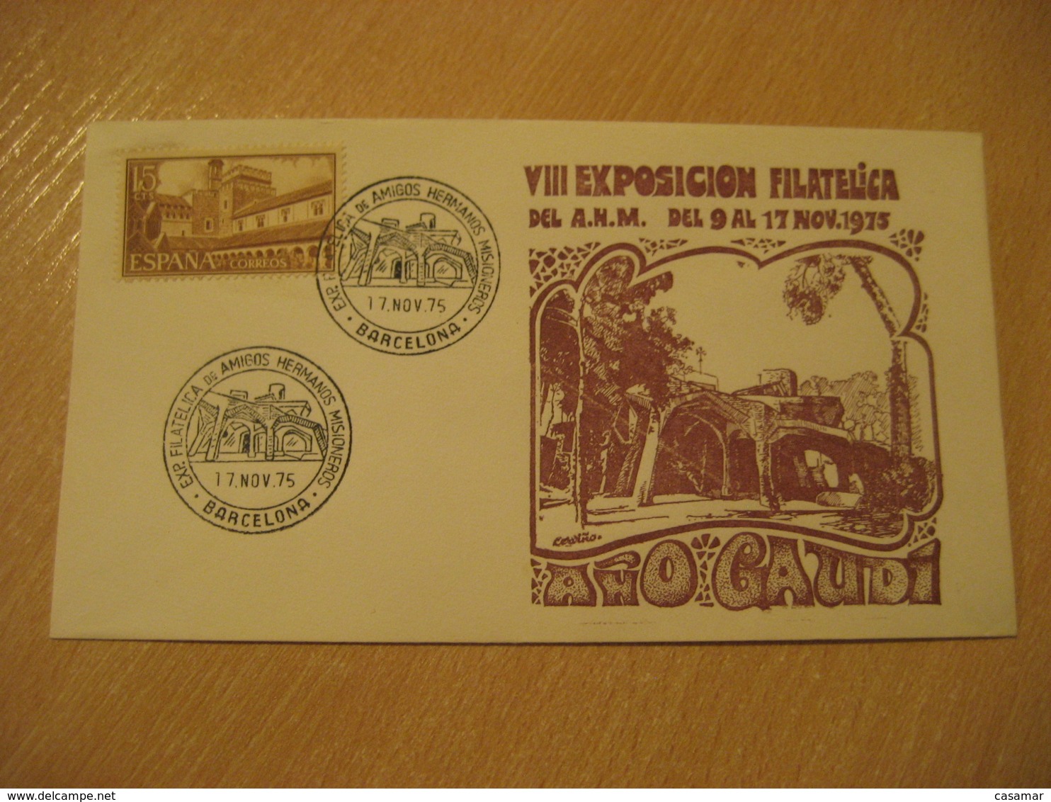 BARCELONA 1975 Expo Fil Misioneros Parc Guell Año GAUDI Year Cancel Brown Cover SPAIN Architecture - Autres & Non Classés