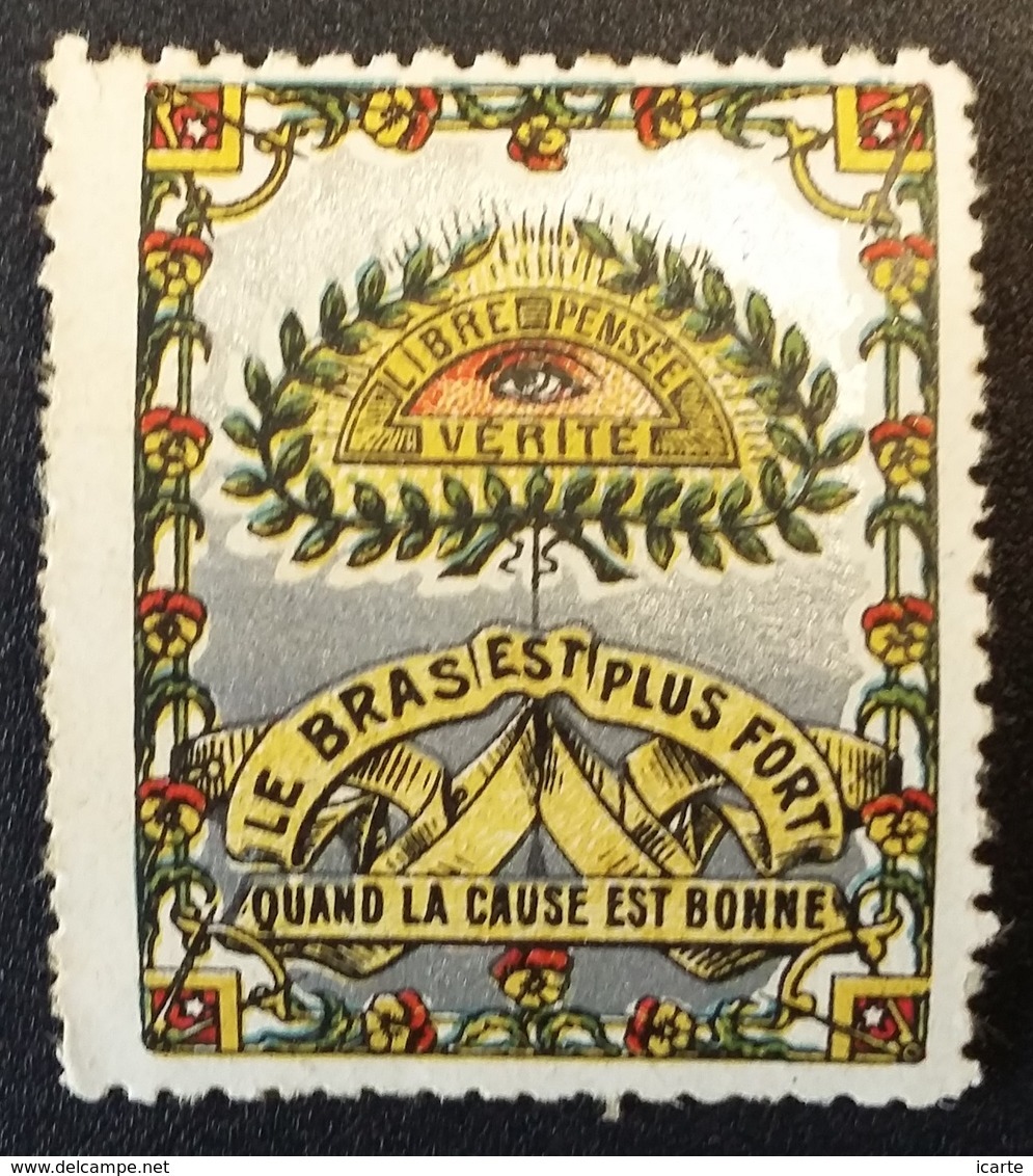 Vignette Type Delandre LIBRE PENSEE Nombreux Symboles Franc-maçonnerie . Fond Argent - Autres & Non Classés