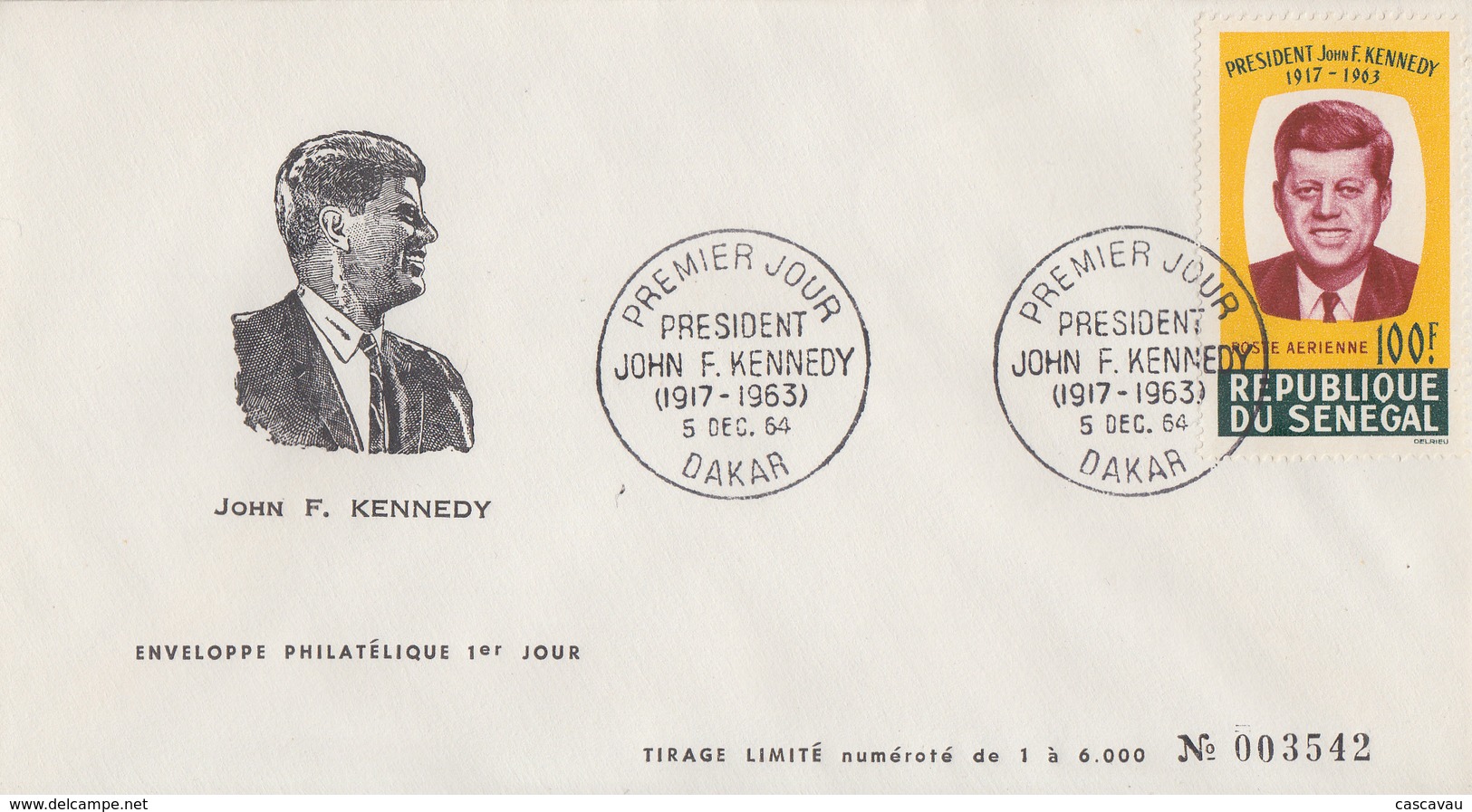 Enveloppe  FDC  1er  Jour    SENEGAL    Président   John  KENNEDY   1964 - Kennedy (John F.)