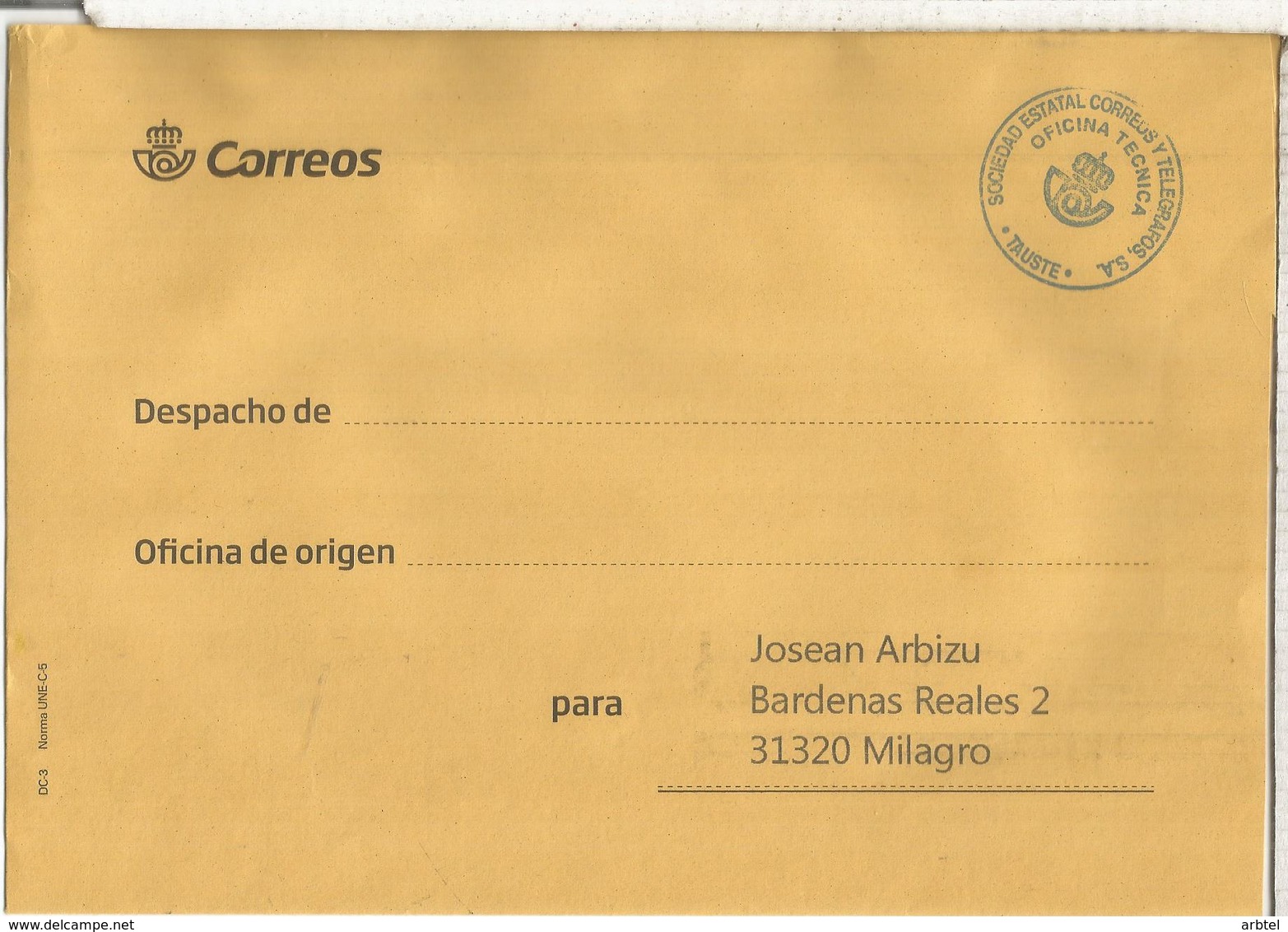 TAUSTE ZARAGOZA CC FRANQUCIA POSTAL CORREOS - Vrijstelling Van Portkosten