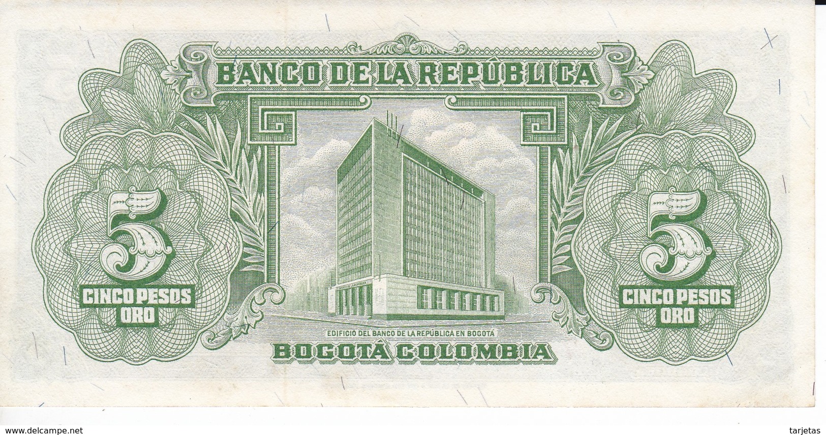 BILLETE DE COLOMBIA DE 5 PESOS DE ORO DEL AÑO 1960 SIN CIRCULAR (BANK NOTE) UNCIRCULATED - Colombia