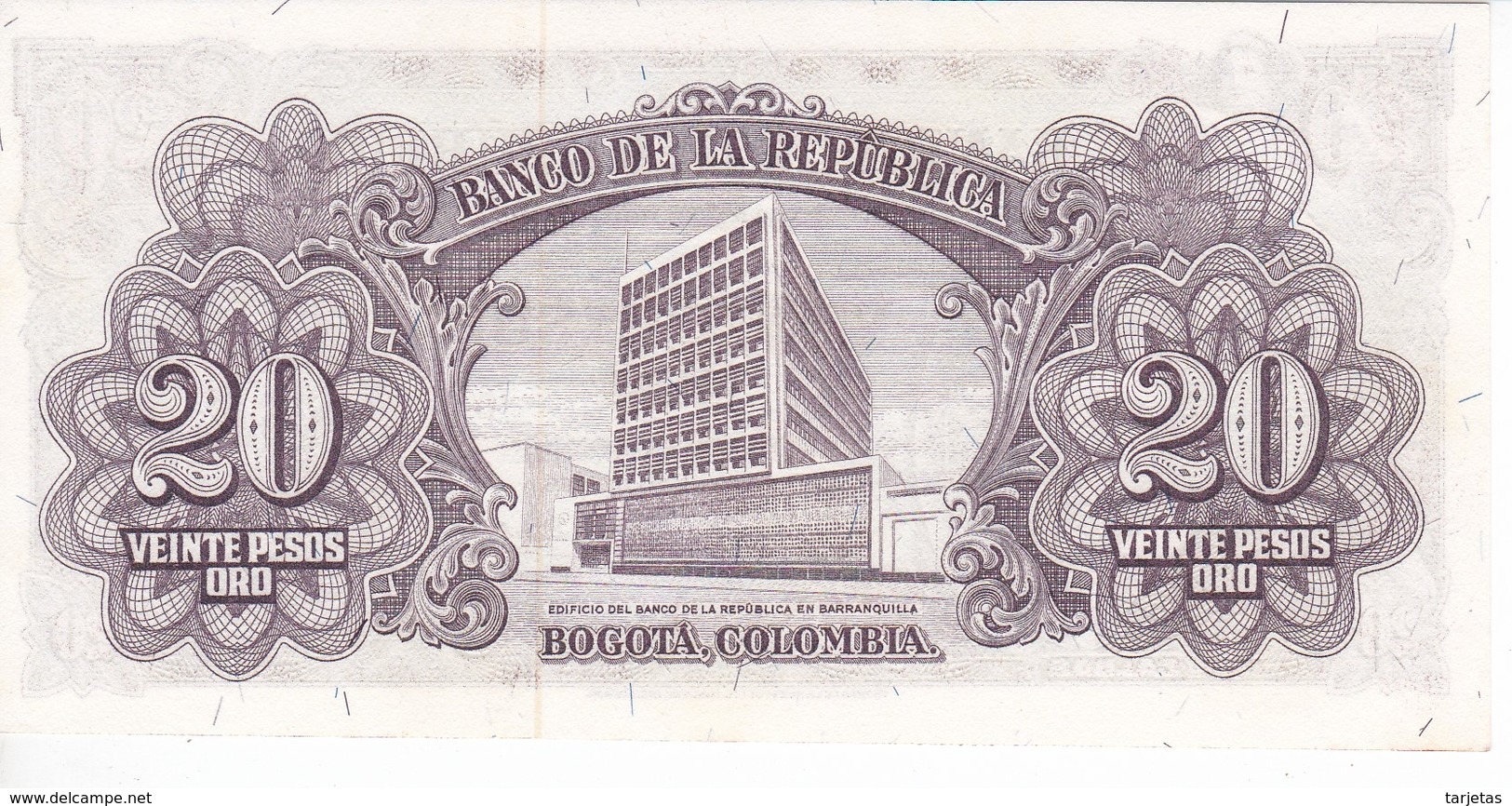 BILLETE DE COLOMBIA DE 20 PESOS DE ORO DEL AÑO 1965 SIN CIRCULAR (BANK NOTE) UNCIRCULATED - Colombia