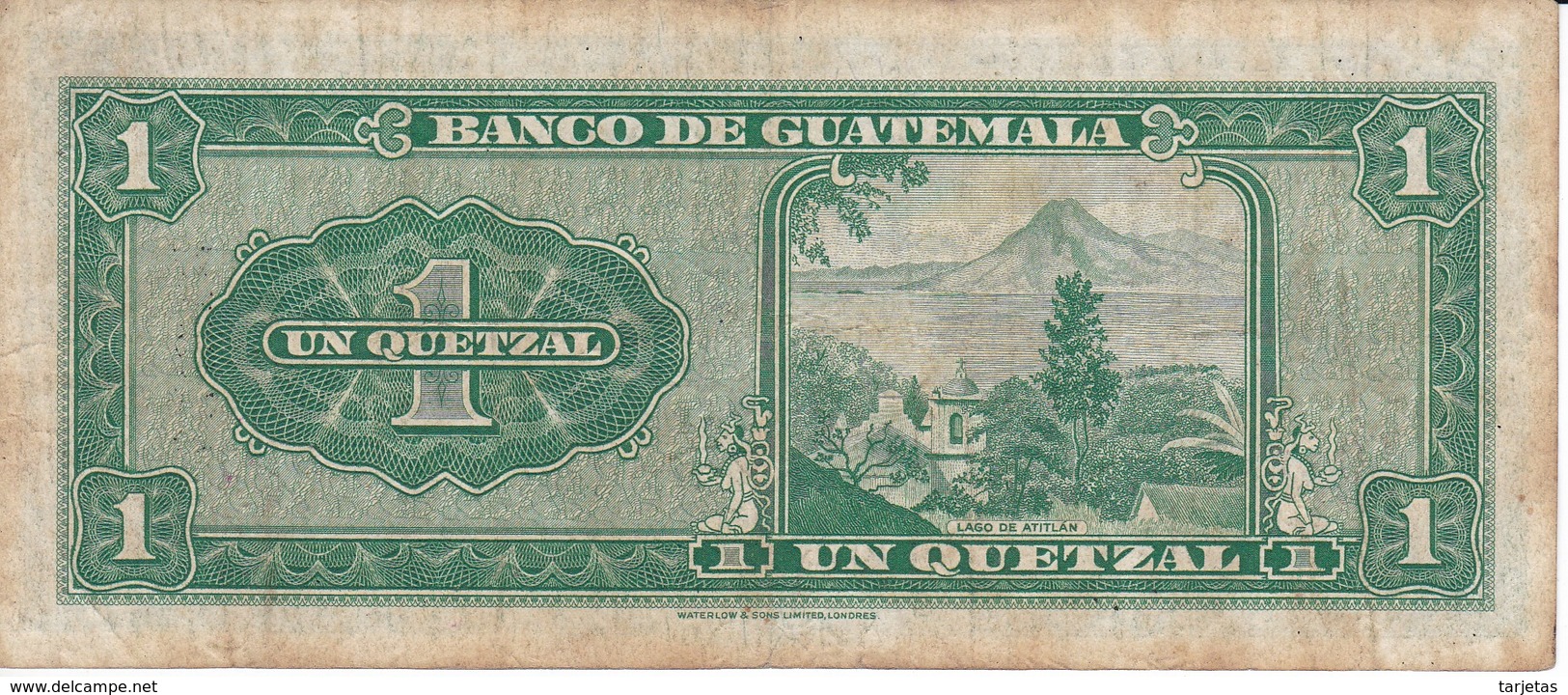 BILLETE DE GUATEMALA DE 1 QUETZAL DEL AÑO 1961 (BANKNOTE)  RARO - Guatemala