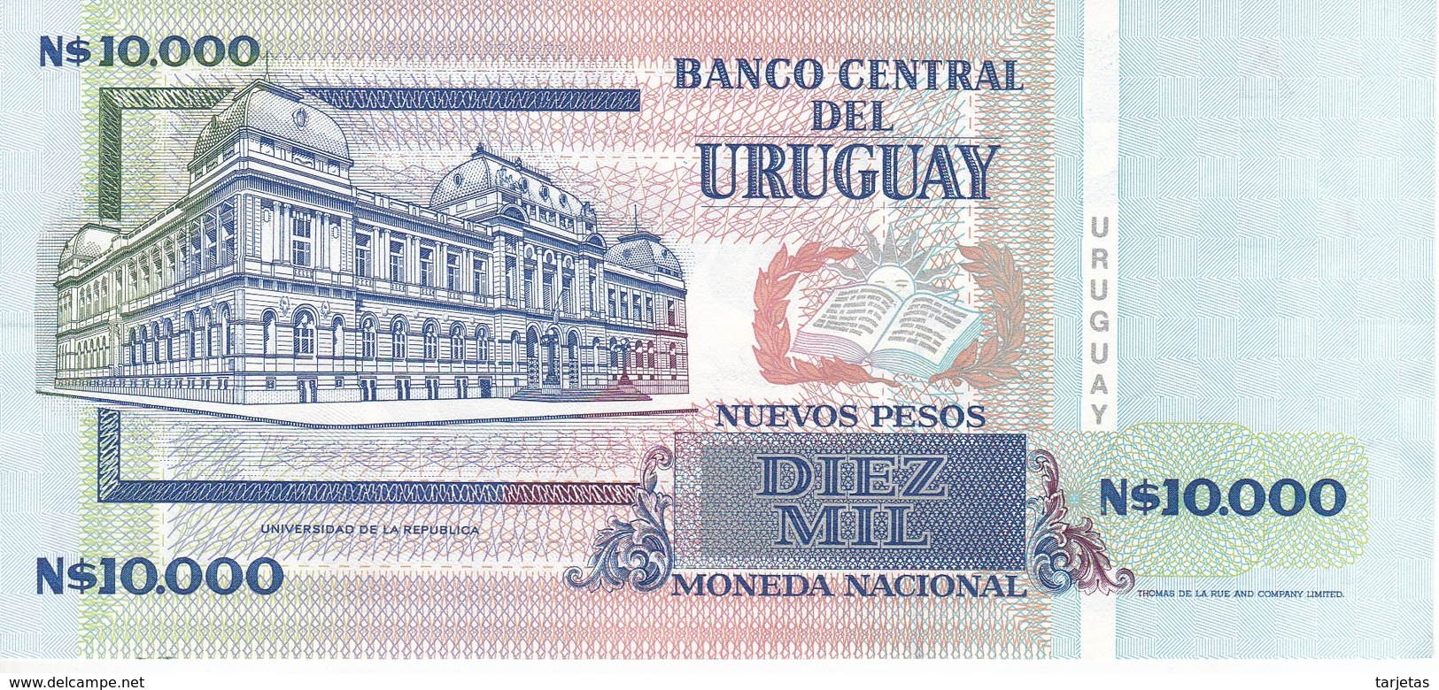 NO EMITIDO - BILLETE DE URUGUAY DE 10000 PESOS DEL AÑO 1989 SIN CIRCULAR  (BANKNOTE) UNCIRCULATED - Uruguay