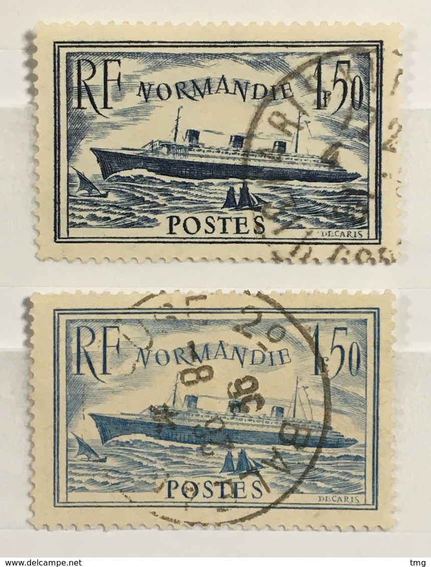 Timbre France 1934-36 YT 299 300 (°) Obl Paquebot Normandie "ruban Bleu" (côte 23 Euros) – 323f - Oblitérés