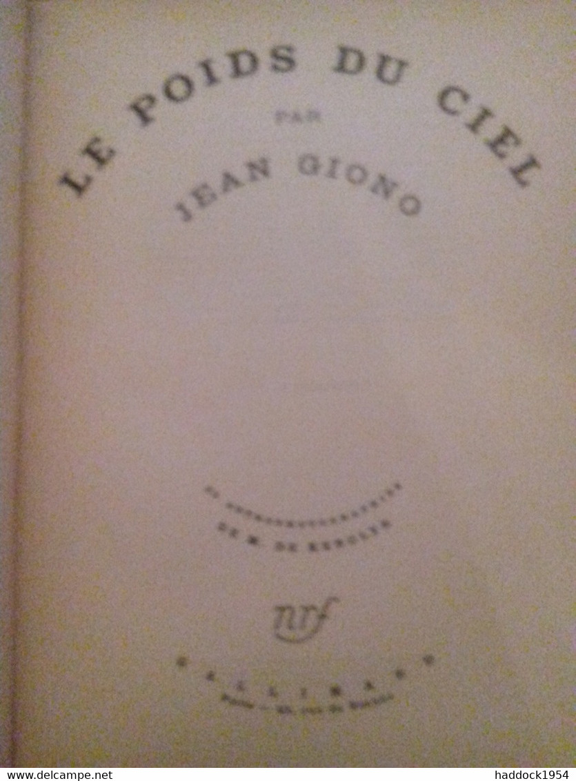 Le Poids Du Ciel JEAN GIONO Gallimard 1938 - Sterrenkunde