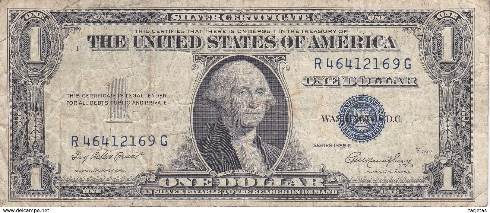 BILLETE DE ESTADOS UNIDOS DE 1 DOLLAR DEL AÑO 1935 E LETRA R-G WASHINGTON  (BANK NOTE) - Billetes De La Reserva Federal (1928-...)