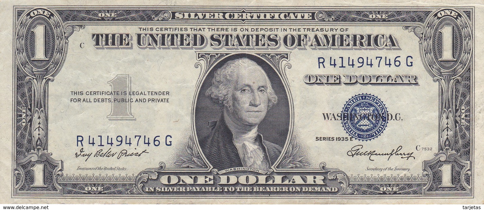 BILLETE DE ESTADOS UNIDOS DE 1 DOLLAR DEL AÑO 1935 E LETRA R-G WASHINGTON  (BANK NOTE) - Billetes De La Reserva Federal (1928-...)