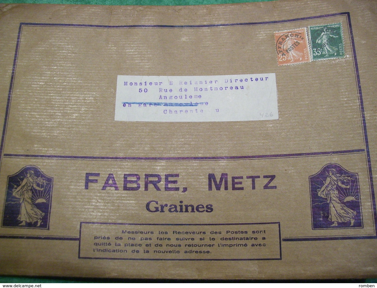 TRÈS RARE - ENVELOPPE : 24 X16,5  - FABRE  - METZ - GRAINES -  (BETTERAVE JAUNE D'ECKENDORF)  - MARQUE FABRE - - Autres & Non Classés