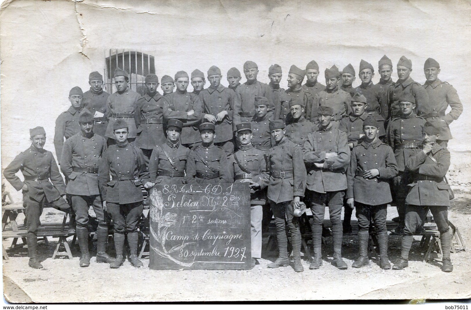 Carte Photo De Deux Section De Soldat Francais Avec Leurs Officiers Au Camp De Carpiagne En 1927 - War, Military