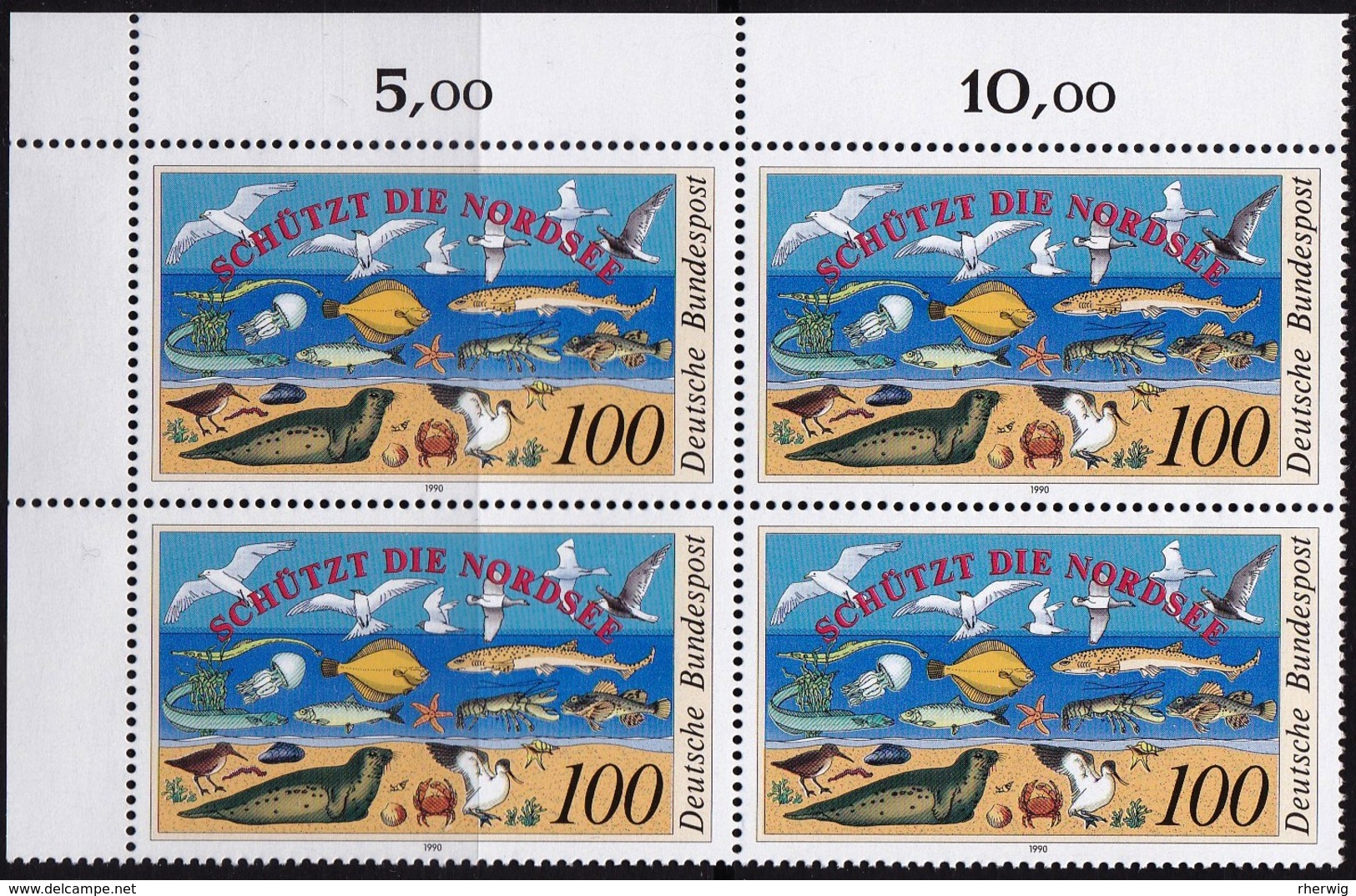 BRD, 1990 Nr. 1454 **,  Viererblock Mit ER Oben Links, "Internationale Nordseeschutz-Konferenz" - Nuovi