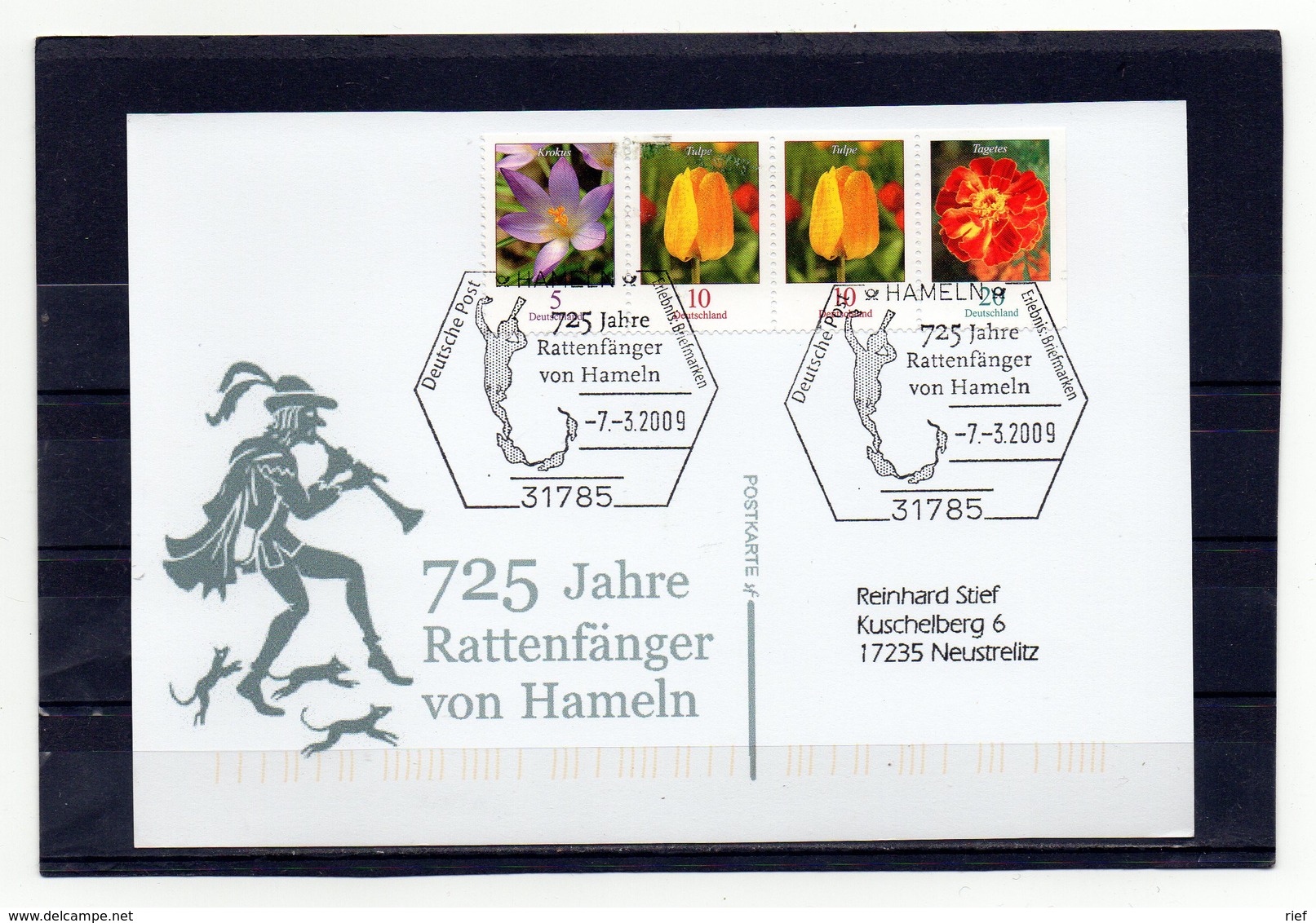 BRD, 2009, Karte (echt Gelaufen) Mit Michel 2480, 2484 (2x), 2471  Und Sonderstempel, Rattenfänger/Hameln - Covers & Documents