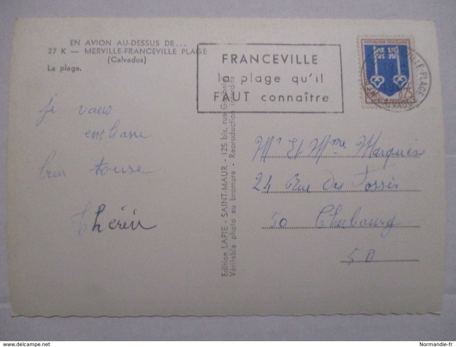 CPA CPSM CP CALVADOS 14 MERVILLE-FRANCEVILLE 1967 - EN AVION AU DESSUS DE LA PLAGE / VUE AÉRIENNE - ED LAPIE TBE - Autres & Non Classés