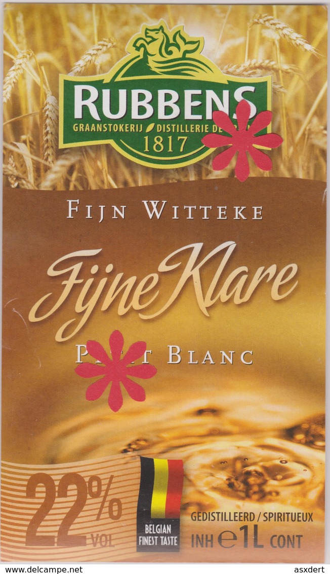 Distillerie / Rubbens Graanstokerij ' Fijne Klare ' Petit Blanc - Witteke 22% Inh. 1 L Belgique - Autres & Non Classés