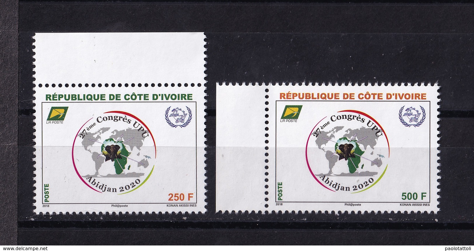 Cote D'Ivoire, 2018- 1er Timbre Annonce 27ème Congrès De L'UPU, Abidjan 2020. Full Issue. NewNH - Côte D'Ivoire (1960-...)