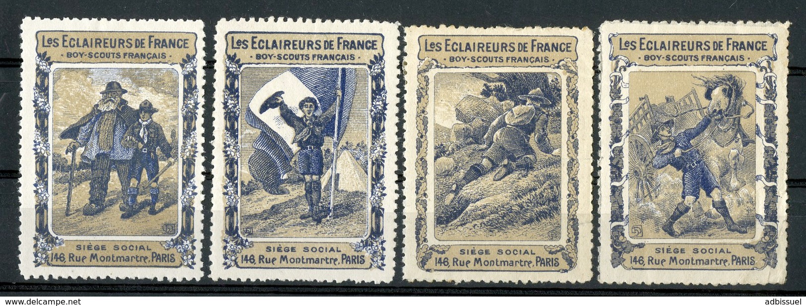 SCOUT "Les Eclaireurs De France / Boy-Scouts Français" 4 Vignettes Vers 1918 Avec 4 Scènes Différentes - Unused Stamps