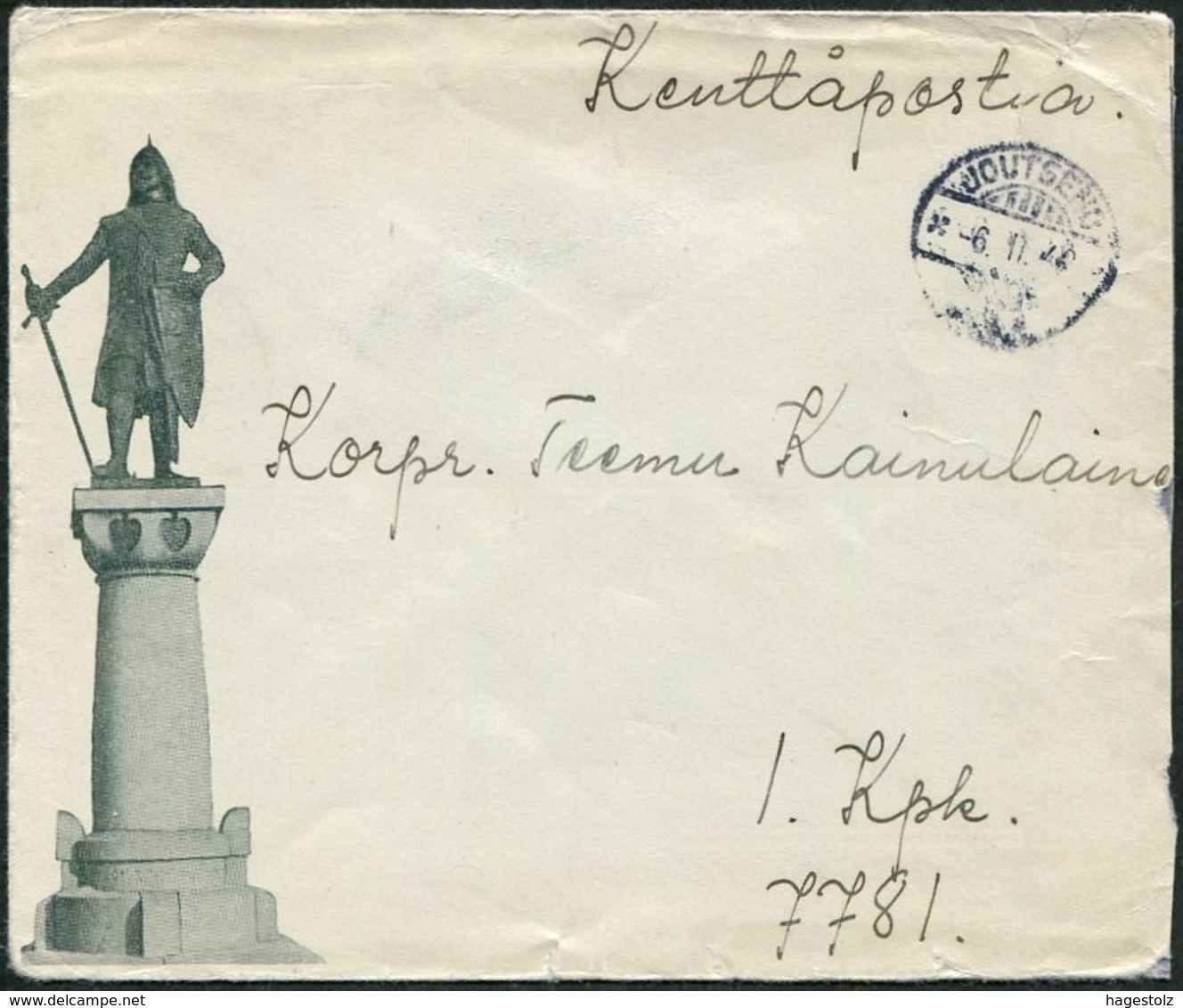 Finland 1942 WW2 JOUTSENO >KPK 1 Field Post Feldpost Torkel Knutsson VIIPURI Wiborg VIBORG Vyborg Illustrated Cover WWII - Monuments