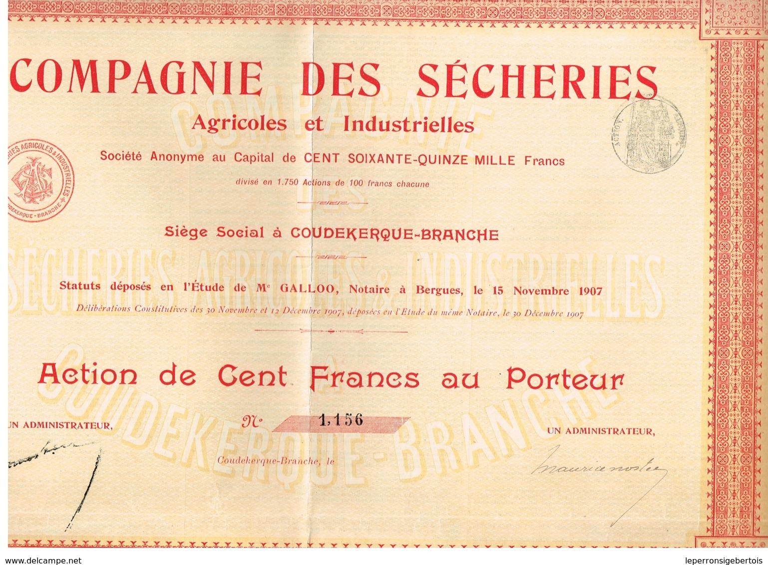 Titre Ancien - Compagnie Des Sécheries Agricoles Et Industrielles - Titre De 1907 - Landbouw