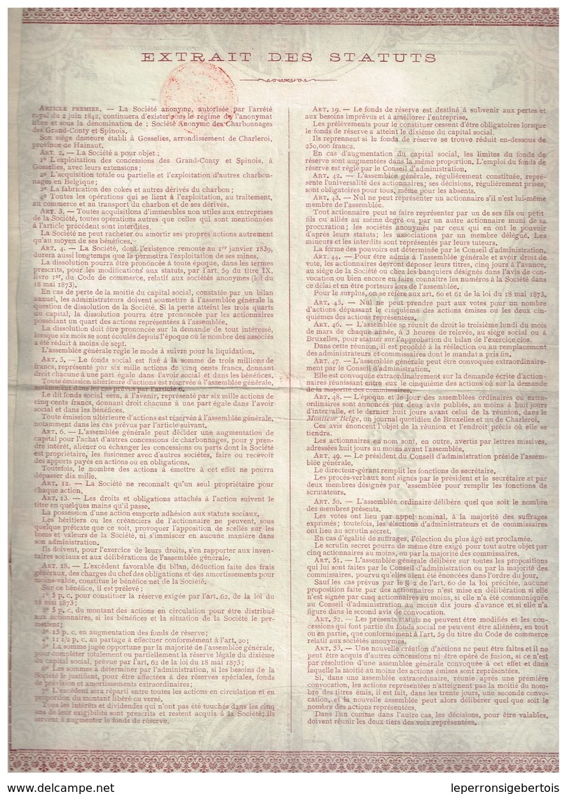 Titre Ancien - Charbonnages Des Grand-Conty & Spinois à Gosselies - Titre De 1907 - Déco - Mijnen