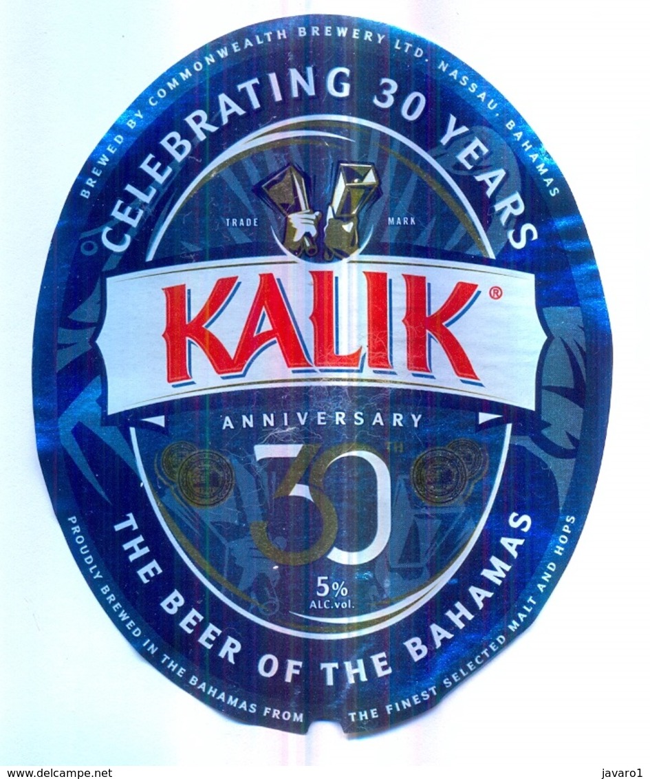 BAHAMAS : KALIK Beer Standard  Label 2018  , 30 Years Anniv. With Bottle Top Label And Bottle Back Label - Bière