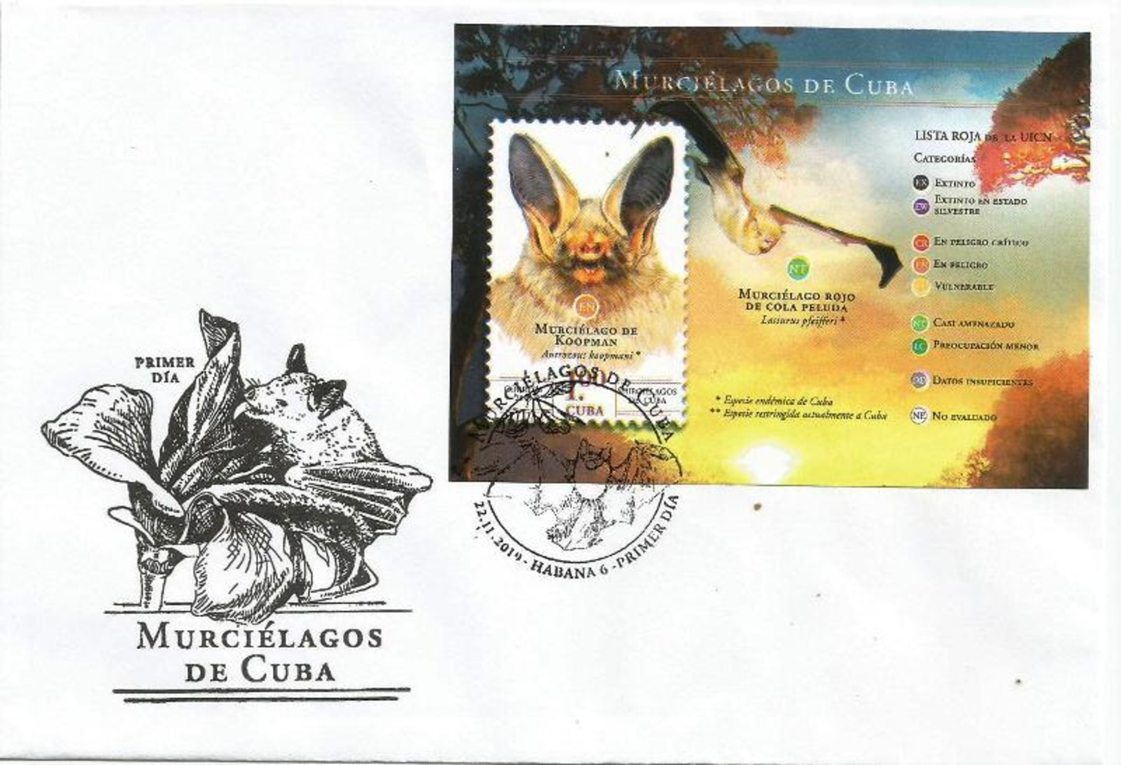 Cuba 2019 Bats 6v + S/S FDC`s MNH - Murciélagos