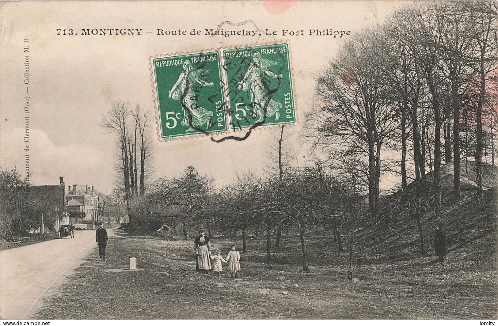 60 Montigny Route De Maignelay Le Fort Philippe Cpa Carte Animée Cachet Convoyeur 1908 - Maignelay Montigny