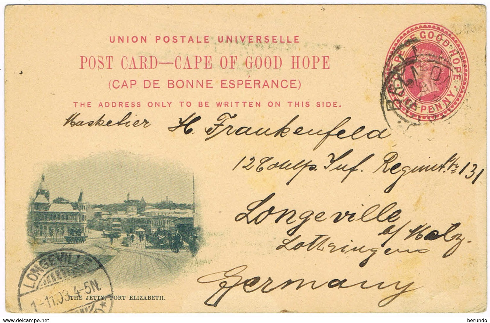 CAPE Of GOOD HOPE - Postal Stat. Card # 15 With View "Jetty Port Elizabeth", 7.10.1903 From Belmont To Germany - 061 - Cape Of Good Hope (1853-1904)