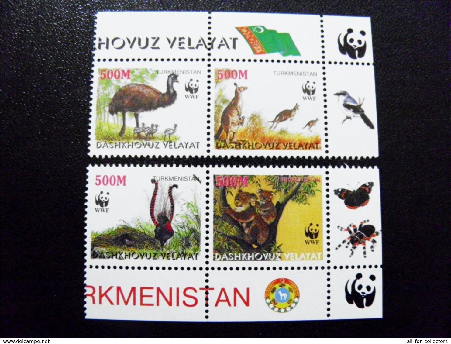 MNH Post Stamps Turkmenistan Wwf Panda Animals Birds Koala Kangaroo Butterfly Spider - Turkmenistan