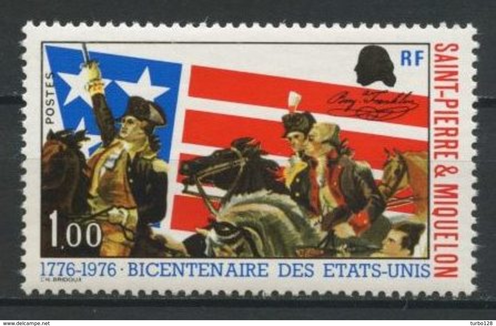 SPM MIQUELON 1976 N° 449 ** Neuf MNH Superbe C 7,50 € Indépendance Des Etats-Unis Chevaux Horses Drapeaux Animaux - Neufs