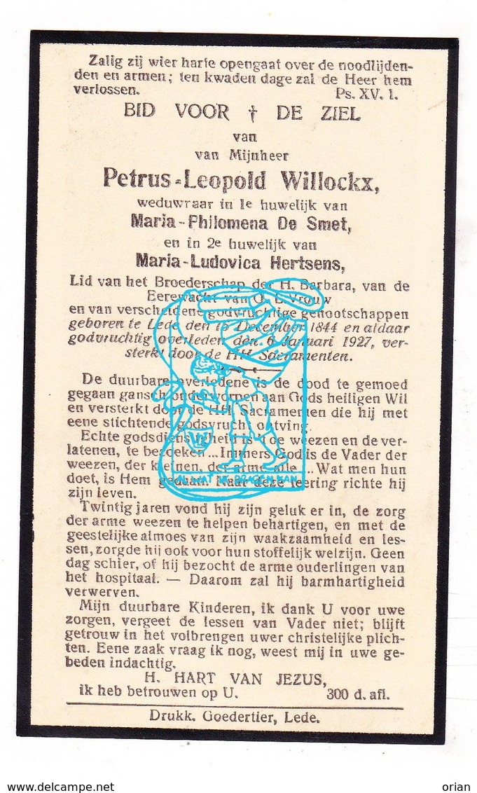 DP Petrus Leopold Willockx ° Lede 1844 † 1927 X Maria P. De Smet Xx Maria L. Hertsens - Devotion Images