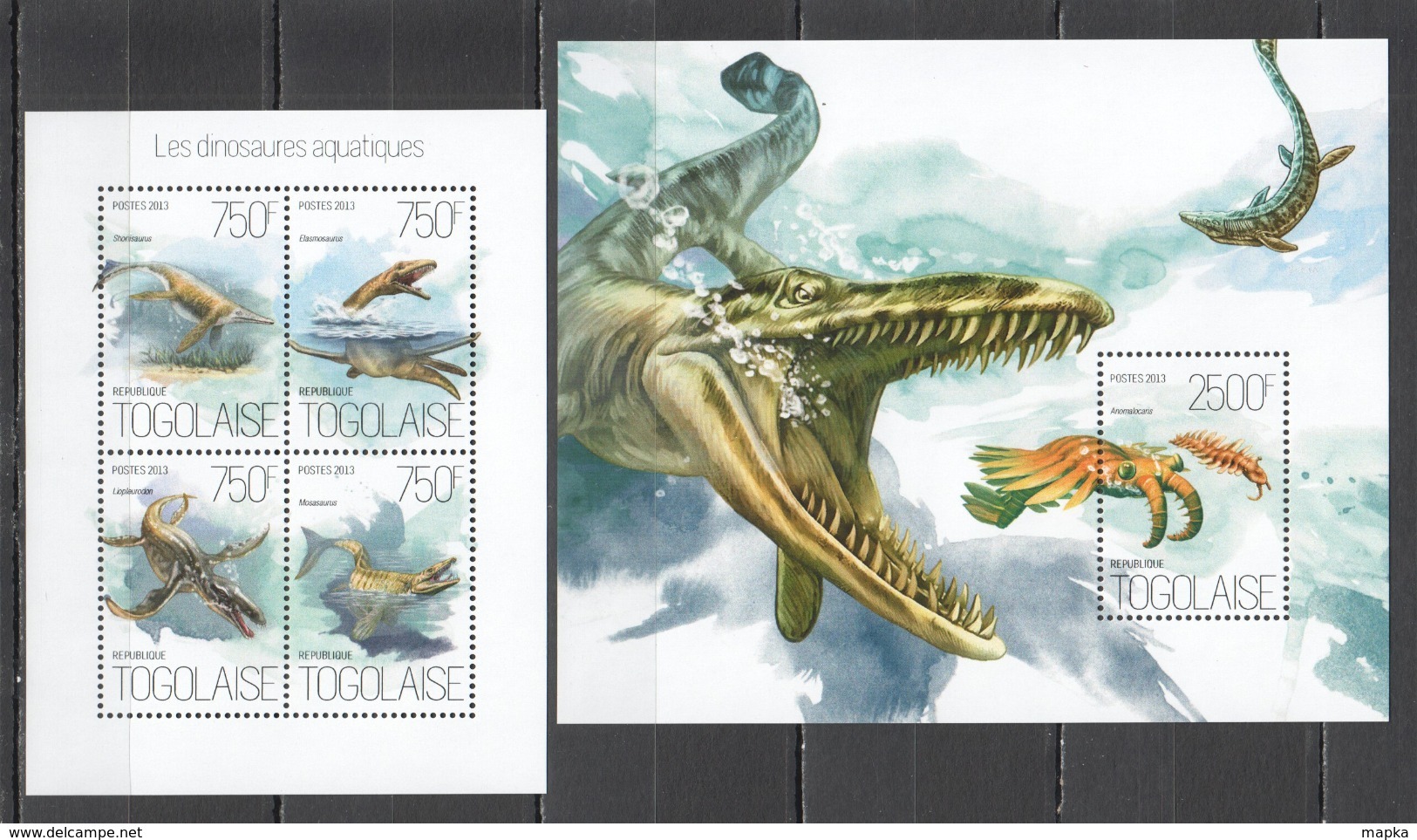 TG764 2013 TOGO TOGOLAISE ANIMALS & FAUNA PREHISTORIC MARINE DINOSAURS KB+BL MNH - Prehistóricos