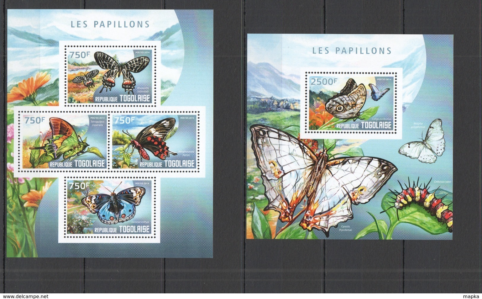 TG539 2014 TOGO TOGOLAISE FAUNA INSECT BUTTERFLIES LES PAPILLONS KB+BL MNH - Mariposas